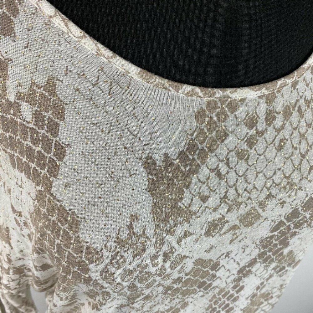 Express M Patterned Gold Accents Top Cold Shoulder Dolman Like Sleeves - Picture 3 of 12